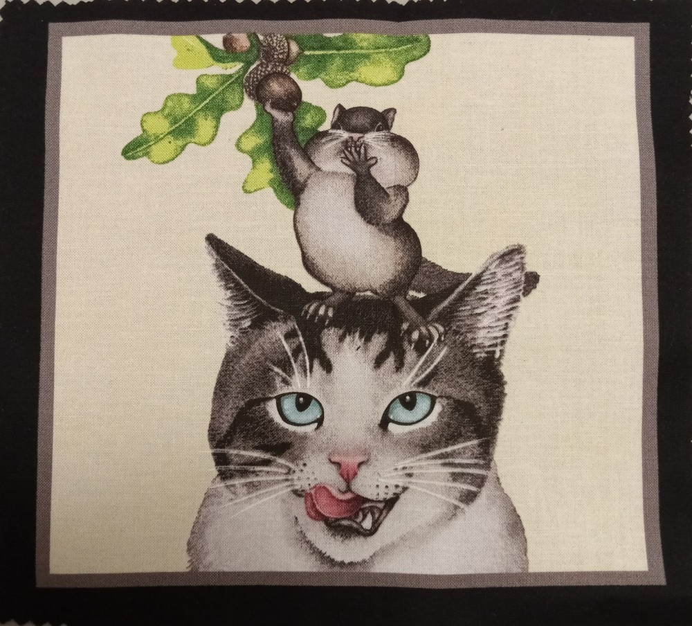 Elizabeth’s Studio~”Kitty Cat & Mouse”~Cotton Fabric Panel ~ 6.75″x6.75″