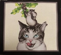 Elizabeth’s Studio~”Kitty Cat & Mouse”~Cotton Fabric Panel ~ 6.75″x6.75″