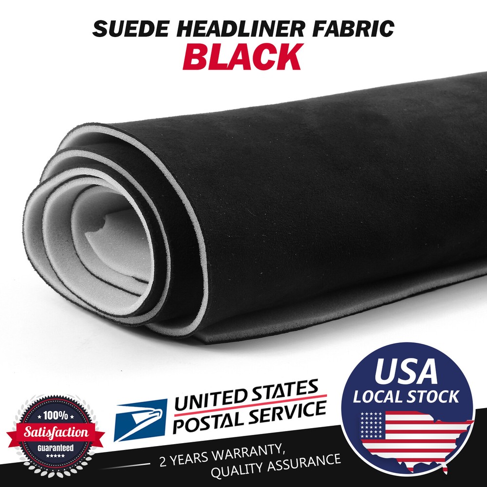 Black Suede Headliner Fabric Polyester Backing for Car Roof Panel Lining 98″x60″