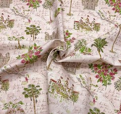 WAVERLY SUNSET BOULEVARD BLUSH PINK CALIFORNIA TOILE COTTON FABRIC BY YARD 54″W