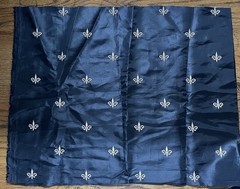 Gold Fleur de Lis on Black Satin Fabric Remnant 25″ x 20″ + + Double Sided Silky