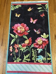 Pretty Pink Garden Flowers & Butterflies cotton Fabric Panel quilt / sew