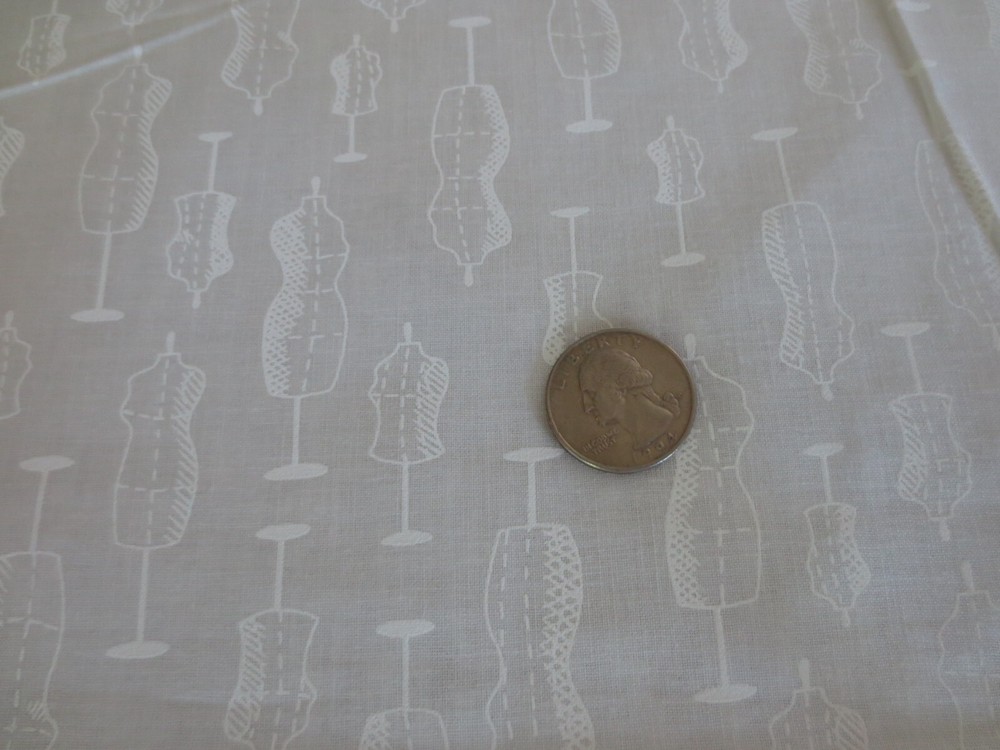 4219. DRESSMAKER’S FORMS on WHITE Quilting COTTON FABRIC – 44-1/2″ x 3-3/4 yds.