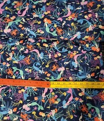 Mermaids sea life Studio E cotton quilting fabric bty navy bl bkgrd colorful FS