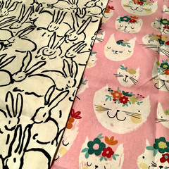 Fabric 100% COTTON Canvas DUCK Sewing Yardage 1 YD + 1 YD Pink Kitties + Bunnys