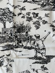 Vintage Baseball Motif Black Cream Toile Decorator Fabric 1.5 yds x56″