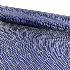 3K Blue+Black Aramid Carbon Fiber Mixed Fabric Hexagonal Jacquard Weave 50*100cm