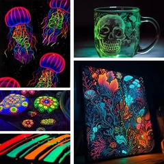 Glow in the Dark Paint Set – 16 Colors, 20ml Acrylic Fabric Paint for Crafts & A