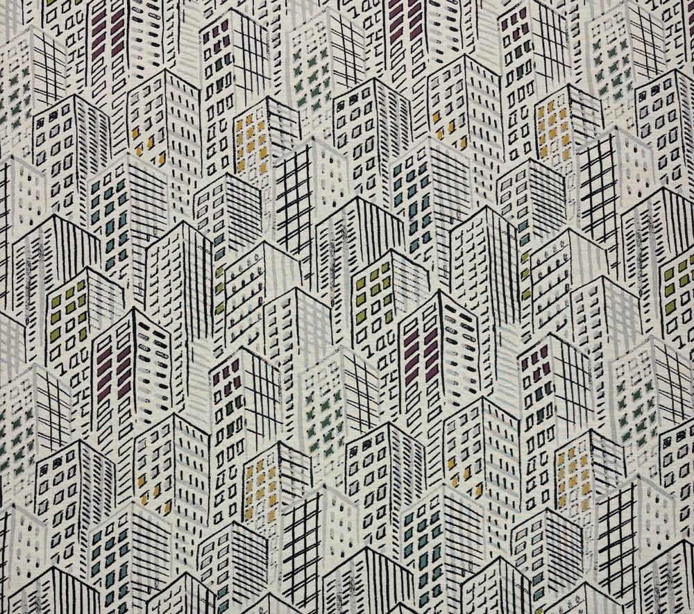 BRENTANO CITY SCAPE TURQUOISE CITY BUILDINGS UPHOLSTERY FABRIC BY YARD 54″W
