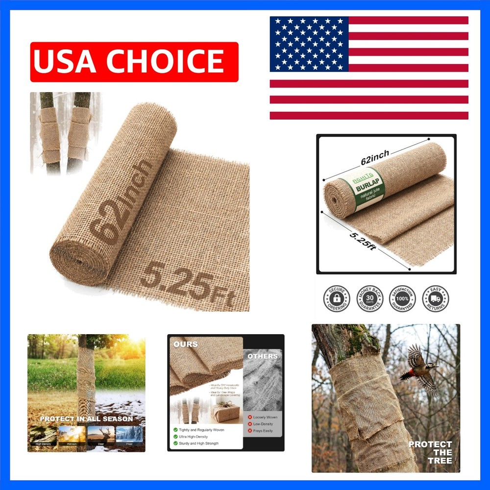 Natural Burlap Fabric, 62 Inch X 5 FT, NO-FRAY Burlap Roll-Long Fabric with F…