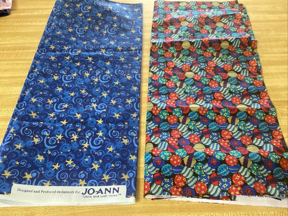 Vintage Jo-Ann Fabrics Cotton Christmas Fabric 2 Separate Yards 36 X 44”