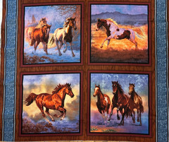 WILD WINGS – BLUE MIST HORSE 4 BLOCK PILLOW PANEL #CP45504 BY CHRIS CUMMINGS