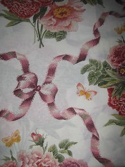 VINTAGE FABRIC 45″ x 108″ 3 YD Flowers Butterflies Ribbons Multi Color Cottage