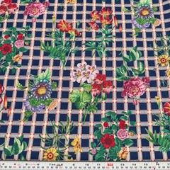 Vintage Faye Burgos Marcus Brothers Florals Plaid Navy Cotton by the HALF YARD