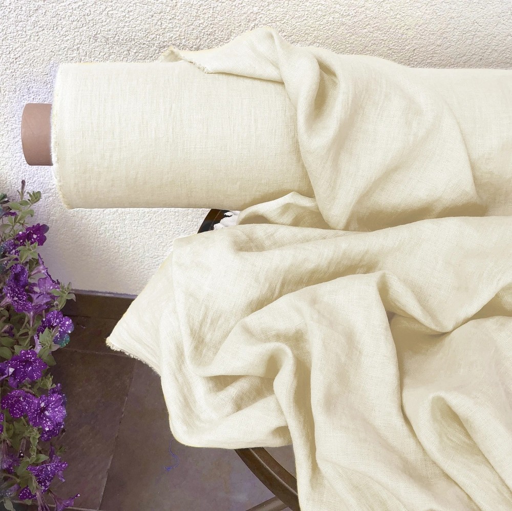 Ivory Linen Fabric By The Yard Soft Off-White Material Sewing Clothing Curtains