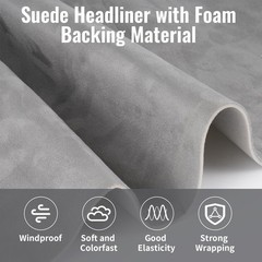 Grey Suede Auto Headliner Fabric 98×59 Inch Foam Backing Car Roof Replacement