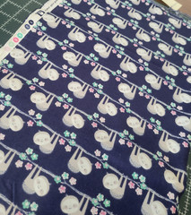Sloth Cotton Fabric Navy Blue with Flowers very adorable NEW Unwashed