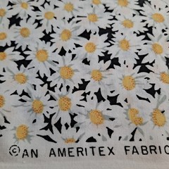 VTG Ameritex Daisies Allover Cotton Fabric 3.5 Yards X 44″ Black & White Floral
