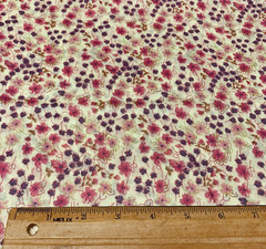 OOP Floral Flowy Lawn Fabric Purple Pink Fuchsia Green On Buttery Cream 2 Yards