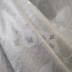 Silver Metallic Brocade Fabric Devotional Cross Design By Yard Baptism Bridal