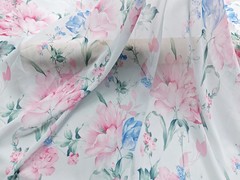 58” Wide Orange Blue Floral Chiffon Fabric Dress Skirt Hanfu Material Chiffon