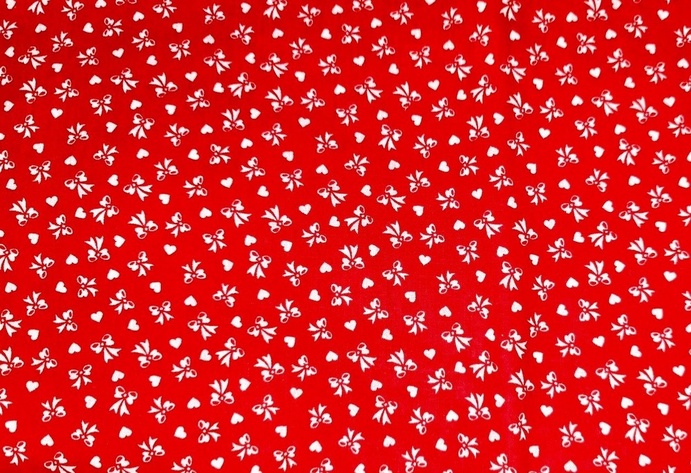 14”x 22” REMNANT VTG WAMSUTTA LOWENSTEIN TINY WHITE HEARTS, BOWS Red Fabric