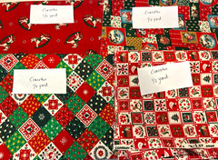Lot of 8 Cotton Christmas Red Green Prints Fabric Bundle Totals 2 1/4 Yards