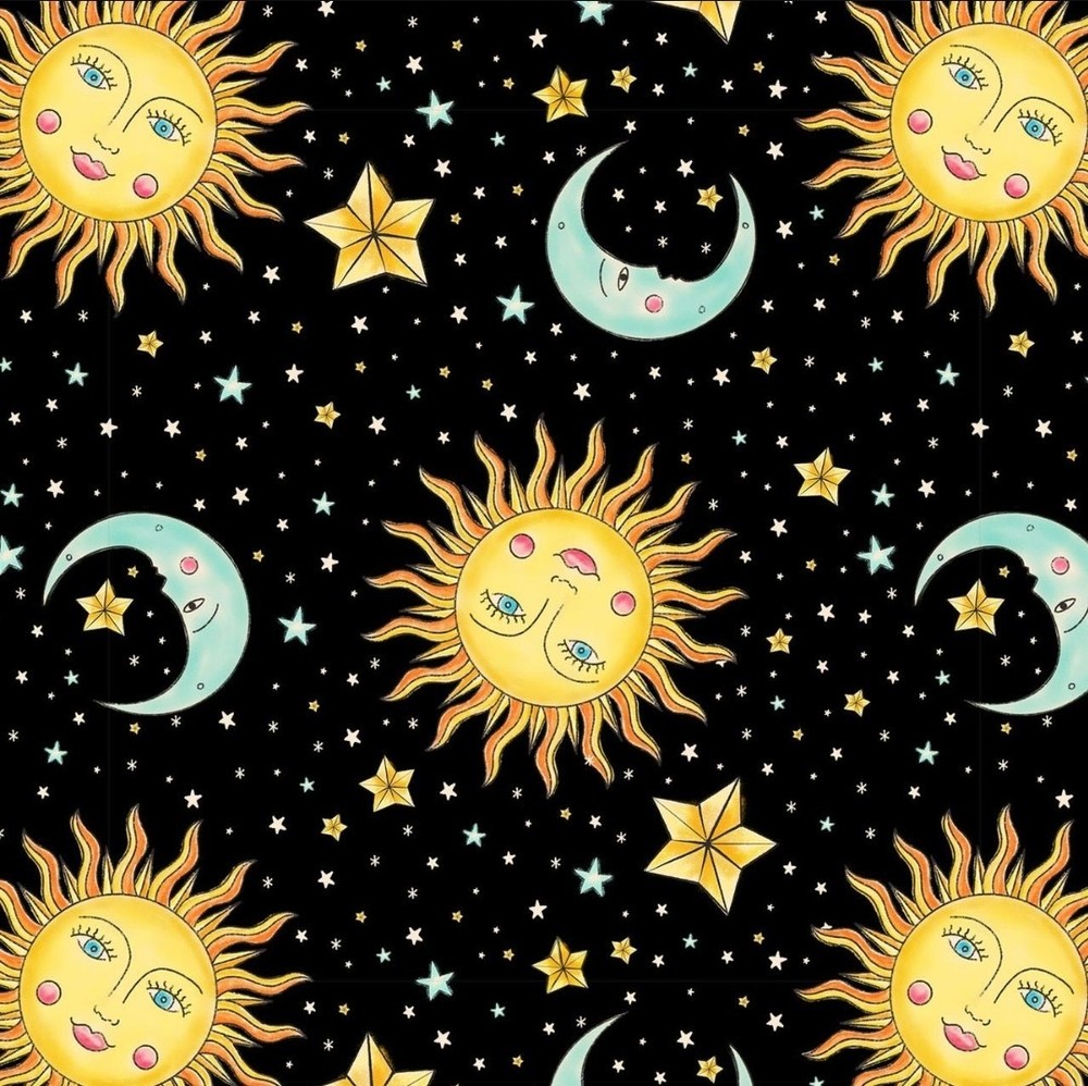 “Ink Chronicles” Sun, Moon, Stars, Celestial Fabric!100% Cott•1yd *BTY*Fast Ship