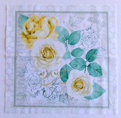 Cotton Fabric Pic F Yellow White Flowers Square is 10 1/4″ L x 10″ W Cream Bkg