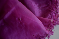 ORCHID SOLID EMBROIDERED BEADED BORDER SHEER POLYESTER FABRIC 4 1/2 YARDS