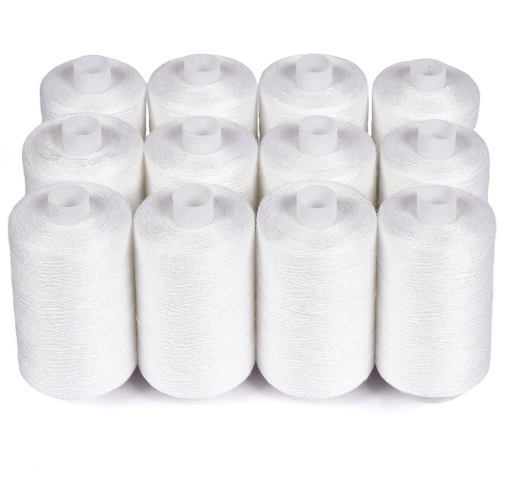 ilauke Thread for Sewing 12 Spools 1000 12 spools of 1000 yards each, White