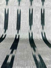 Luxurious Silver Silk Moire Fabric By 2 Meters, Ikat Pattern Green Kutnu.