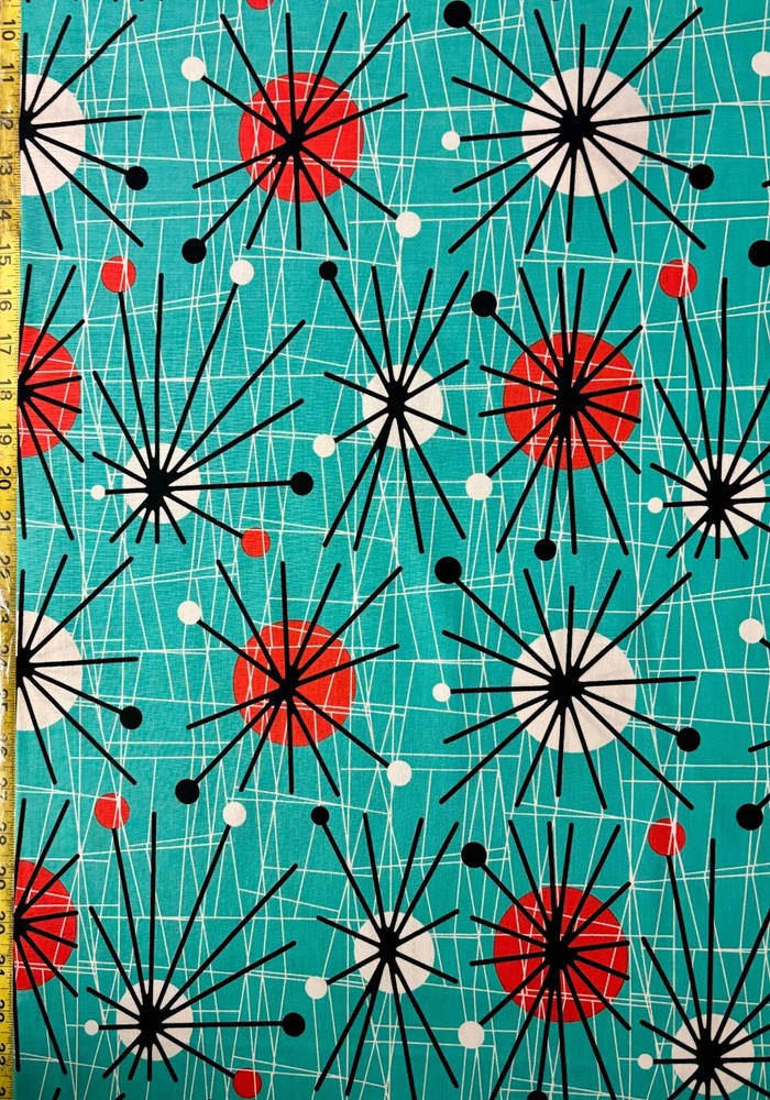 Atomic Turquoise Michael Miller Fabric mid century modern teal green sputnik