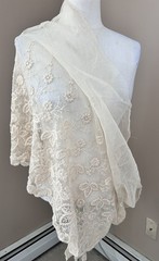Antique Embroidered floral lace Piece 64” X 22” Ivory