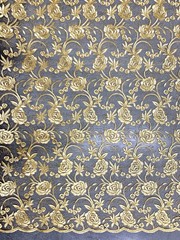 Dakota GOLD Polyester Corded Floral Embroidery on Mesh Lace Fabric by the Yard