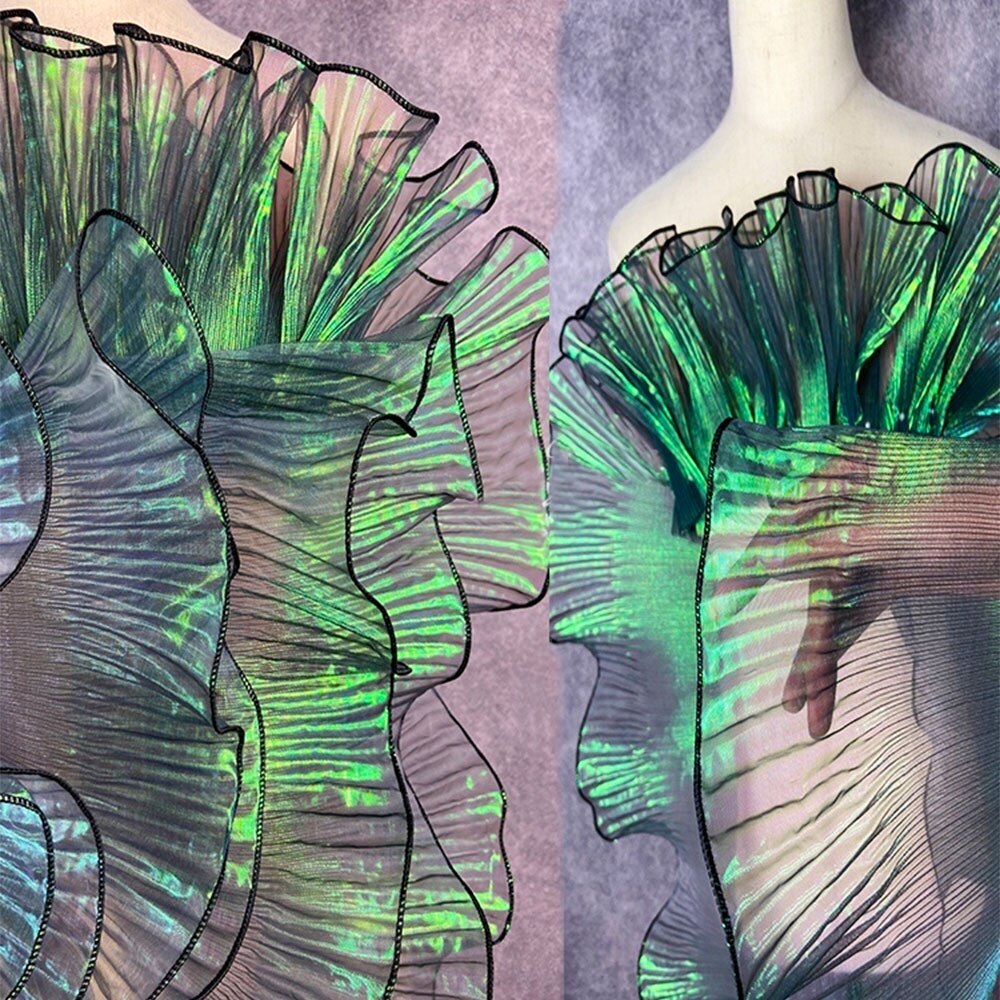 Lace Mermaid Organza Ruffled Transparent Iridescent For Dress Patchworks Sewing