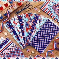 Hahafelt 80 Pcs 10”x10” Patriotic Quilting Fabric Square Red Blue White Fab…