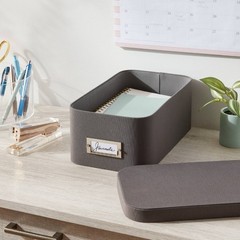 Small Decorative Fabric Box Charcoal: Rectangle