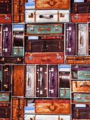 Train Luggage Suitcase Travel Fabric By the Yard Cotton Blank Textiles Express