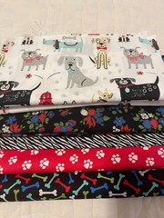 5 Pc Cute Dog Print Cotton Coordinates Red Blue White Green Scraps Pieces 12 Oz