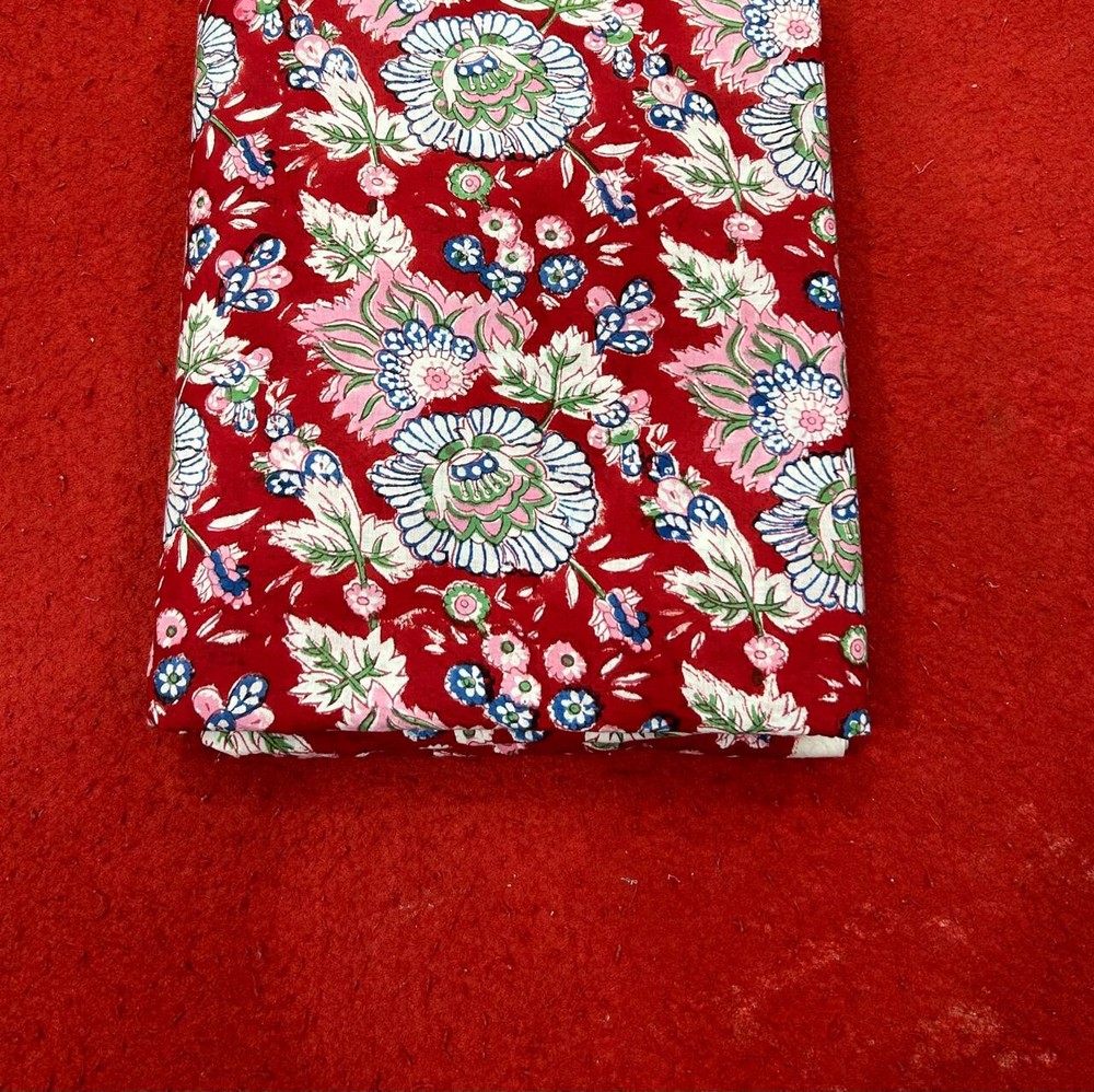 2.5 Yard Hand Block Print Handmade Cotton Indian Natural Sanganeri Print Fabric.