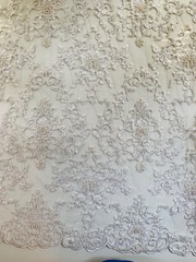 Helena-B IVORY Embroidered Damask Pattern with Faux Pearls and Beads on Mesh La