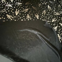 Halloween Fabric Skeletons Bones Stars on Black Silver Metallic Nylon Nice Drape