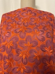 Silk Cotton Blend Embroidered Batiste Vibrant Orange Purple 3 Yds 34″ Long 56″W