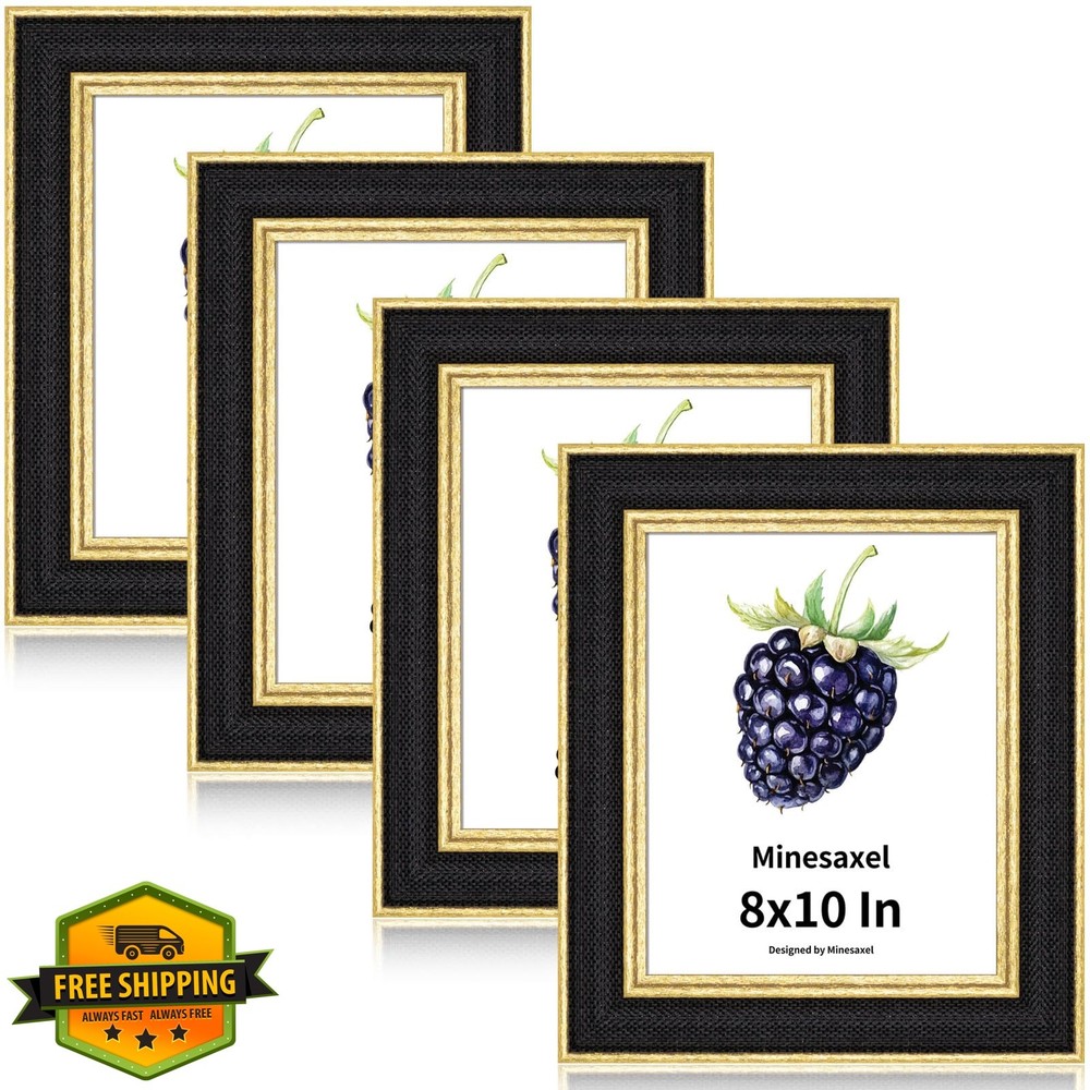 Minesaxel 8×10 Black Fabric Gold Frame 4pk