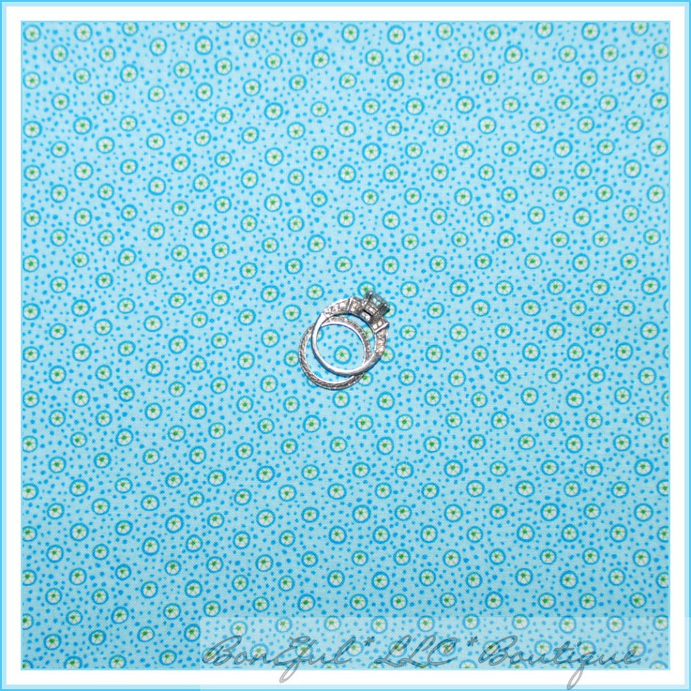 BonEful Fabric FQ Cotton Quilt Aqua Blue Spring Flower Calico Stripe Tiny Dot US