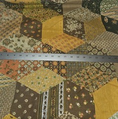 Vintage 1970s Kleinfab Cheater Quilt Fabric 8.5 Yards Brown Orange Patchwork US
