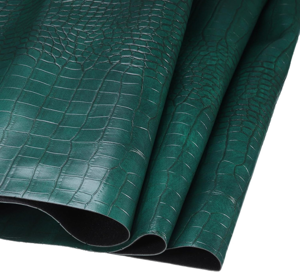 Faux Leather Sheet 54 Inch X 36 Inch Alligator Blackish Green Crocodile Pattern