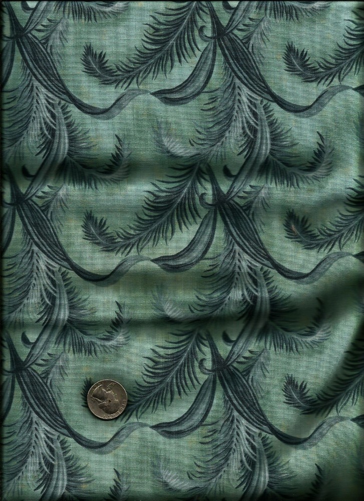 Pretty Unique Leaf Print dusty aqua blue Fabric by Beth Bruske for David Textile