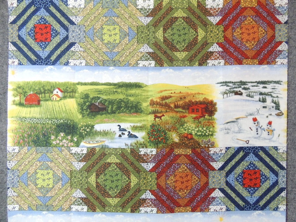 4 Seasons in the Country & Quilt Blocks Stripes Quilting Fabric by Yard #508b